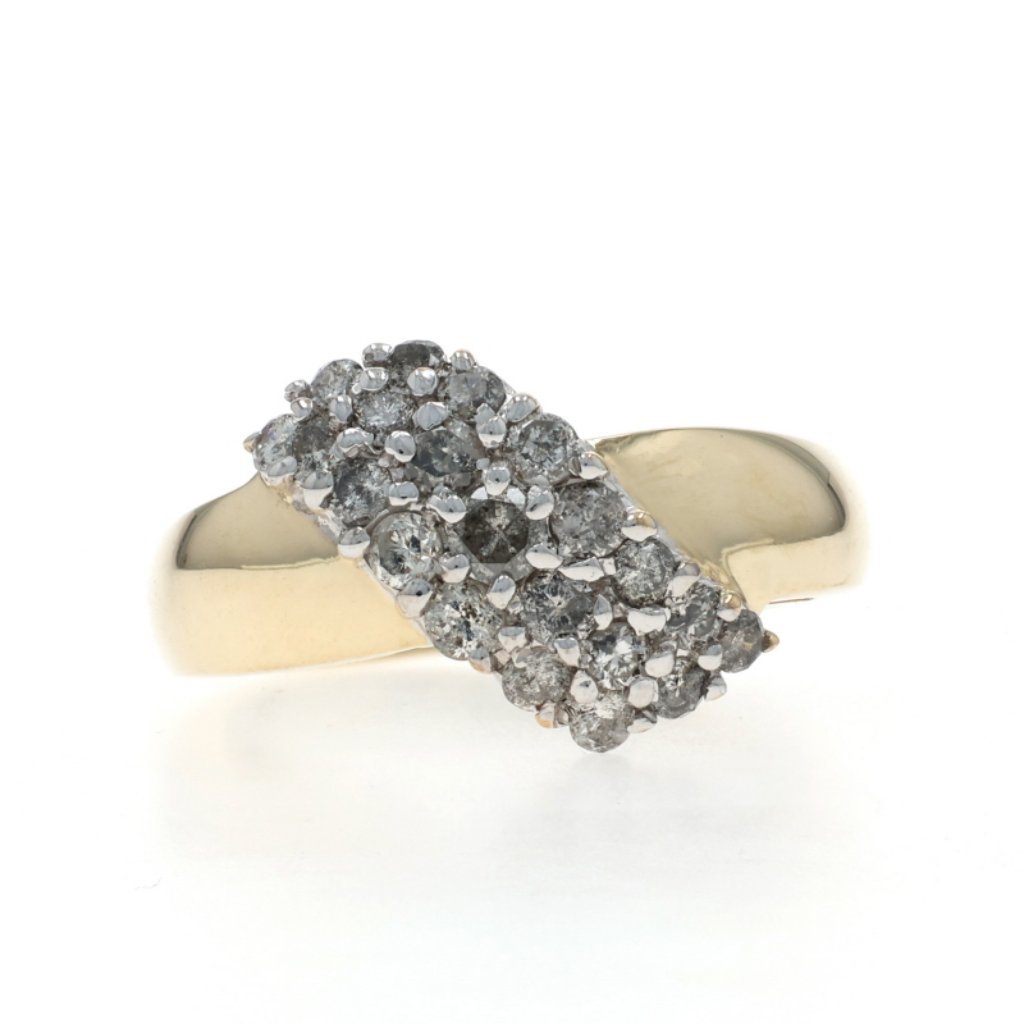 Yellow Gold Diamond Cluster Cocktail Ring  10k Round Brilliant 50ctw